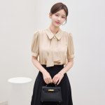 모리스커밍홈 진주 타이 퍼프소매 반팔 블라우스 M2605BL115B