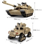 M1A2 탱크 빌딩 세트 모델 키트 1 28 스케일 2차 세계대전 육군 맞춤형 차량 세트 2-in-1 탱크 허머 빌딩 모델 애호가를 위한 벽돌 1463개