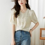 패션고리 여성 심플 라운드넥 오피스룩 블라우스 H1123