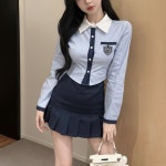 히또리 스쿨룩 코스튬 리본 카라셔츠 플리츠 스커트 세트 리본없음 C0408