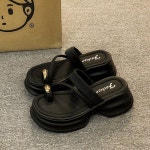 HANLIN 아웃도어 가죽 여름 통굽 슬리퍼 캐주얼화 키높이 여성 통기성 H9165 225