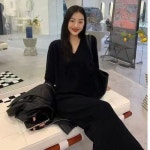 HANLIN 슬림 V넥 순색 토끼털 루즈핏 긴팔 니트 원피스