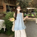 해피유통 여성 여름 민소매 루즈핏 라운드넥 프릴 마 블라우스 S BJJ001
