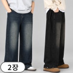 1 1 남자 청바지 와이드 데님 팬츠 벌룬핏 밴딩 빈티지블랙 빈티지블랙 숏 F3 6683-2