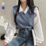 골지 조끼 레이어드 긴팔 티셔츠