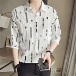 besteffie 남성 봄 여름 세련된 매력적인 디자인 기하학 무늬 반팔 셔츠 카라넥 남성와이셔츠 K87