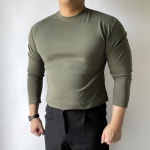 머슬핏원단 남자 머슬핏 긴팔 짐웨어 어깨넓어보이는옷 긴팔티 티셔츠 카키