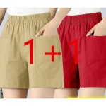 HANLIN 루즈핏 트레이닝 캐주얼 여름 순면 무지 여성반바지 5부바지 카키 H5367