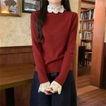 besteffie 여성용 레이스 장식 긴팔 티셔츠 캐주얼 이너티 쫄티 M