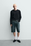 ZARA 루즈 핏 데님 버뮤다 팬츠 - 그린 6369 477 445