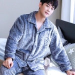 파자마 남성 두꺼운 플란넬 산호 벨벳 플러스 소매 잠옷 정장 의류 H5903