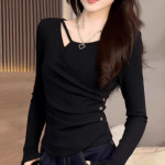 천하오 쇼트 언발 긴팔 티셔츠 여성 J1716