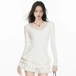 PC 여성 레이스 V넥 긴소매 니트 M