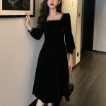 천하오 스퀘어 칼라 원피스 춘추 미디스커트 J1835