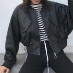 천하오 쇼트 레더 여 춘추 루즈핏 날씬해 보이는 재킷 M J2040