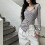 천하오 브이넥 언발 긴팔 티 여 슬림핏 여름 M M J1711