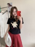 여름 귀여운 프린트 반팔 상의 라운드 넥 어깨 정 T셔츠 여성 모든 야드 H7309