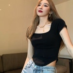 SunburstWonder 여성용 여름 스퀘어넥 튜닉 티셔츠 A0014