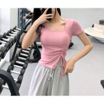해피유통여성 패셔너블 요가 티셔츠 슬림하고 디자인jsl 핑크색