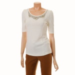 플라스틱아일랜드 넥 비딩 티셔츠 PD3CH801