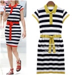 디어제인 니트원피스 줄배색 리본원피스 J0824