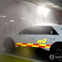 아파트 지하주차장 스프링클러 작동 시연