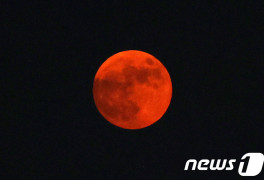 밤하늘 선명하게 뜬 분홍빛 보름달…'스트로베리 문' 무엇?