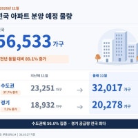 11월 전국아파트5.6만가구...지난해 比 89.1% 급증