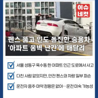 펜스 뚫고 인도 돌진한 승용차…‘아파트 옹벽 난간’에 매달려 [이슈네...