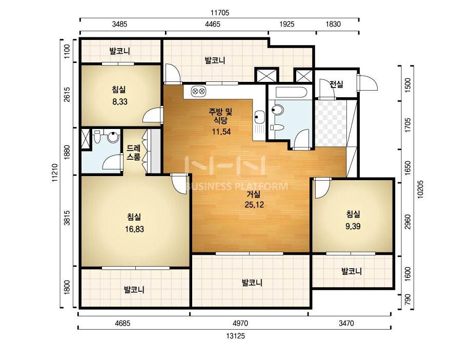 덕이동문굿모닝힐3차아파트 30평 평면도 (출처:네이버 부동산 평면도)