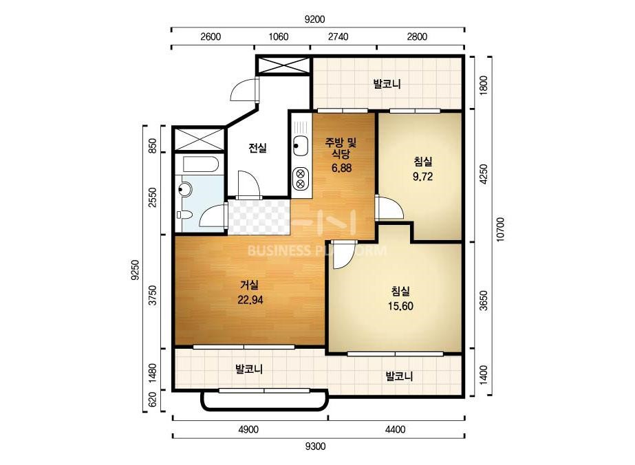 오산대역 우미린아파트 26평 평면도 (출처:네이버 부동산 평면도)