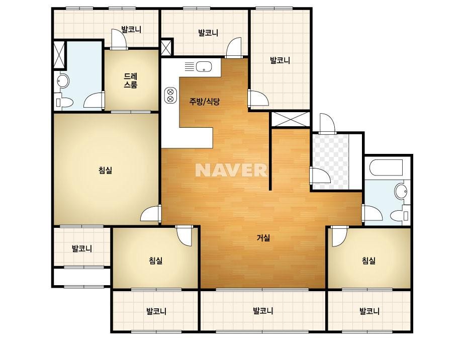 고운하이플러스아파트 34평 평면도 (출처:네이버 부동산 평면도)