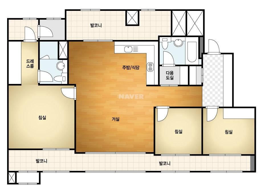 송내역파인푸르지오2단지아파트 34평 평면도 (출처:네이버 부동산 평면도)