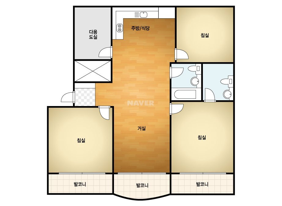 문정그린아파트 26평 평면도 (출처:네이버 부동산 평면도)