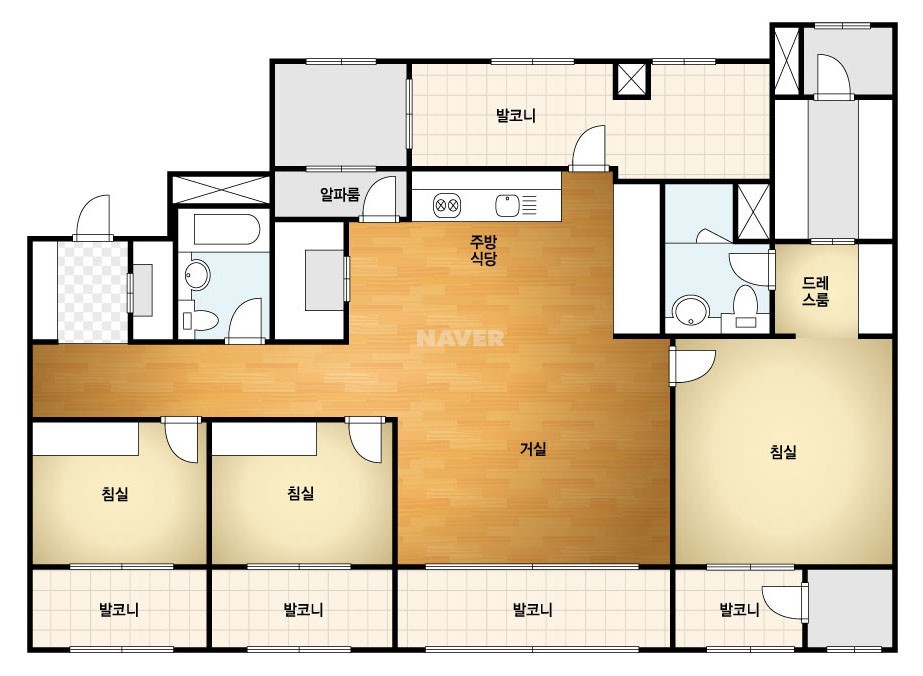 해남파크사이드2차아파트 40평 평면도 (출처:네이버 부동산 평면도)