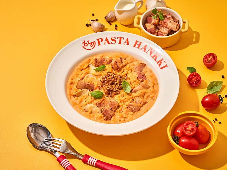 베이컨 버섯 로제 리조또