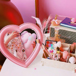 핑크 하트 거울 탁상용 화장대 : 로에드