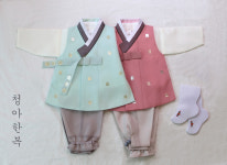 청아한복 남아 은박 남자 아동 어린이 아기 고급 전통 돌한복 쌍둥이 형제 남매 아동 유아 : 청아한복