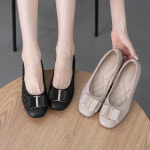 여자 여성 리본 금장 퀄팅 낮은굽 웨지굽 단화 플랫 2cm (830K6) : hollyshop