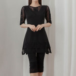 여성스러운 레이스 망사 A라인 롱 티셔츠 봄 여름 미시 여성 40 50대 블라우스 : 차차퀸