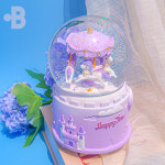 본디자인랩 자동 회전목마 오르골 미니 유니콘 LED 워터볼 스노우볼 퍼플 : 본디자인랩