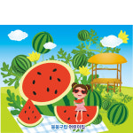 D2450 현수막 /여름캠프 수박 원두막 체험 포토존 배경 1회 수정 가로형 소 : 파티붕붕