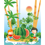 D2451 현수막 /여름캠프 수박 원두막 체험 포토존 배경 1회 수정 가로형 소 : 파티붕붕