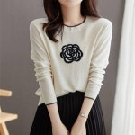 간절기 빅사이즈 장미무늬 니트티 긴팔티 티셔츠 환편 가을 라운드 봄 : 챔코