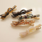 제이로렌 여성 데일리 프랑스 수입 셀롤로오즈 리본 포인트 패션 헤어집게핀 : 제이로렌