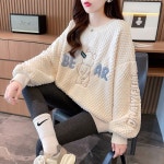 애니율 여성 캐주얼 오버핏 기모 양털 티셔츠 G2277 : 애니율