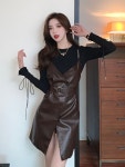 애니율 여성 가죽 원피스 티셔츠 투피스 세트 G2296 : 애니율