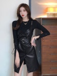 애니율 여성 가죽 원피스 티셔츠 투피스 세트 G2296 : 애니율