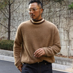 러기드하우스 : 라운드 배색 니트 하프 터틀넥 브라운 : 4XR