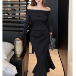 애니율 여성 가을 겨울 오프숄더 슬림핏 원피스 G2784 : 애니율